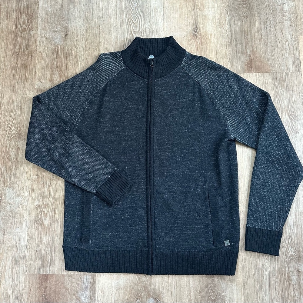 100% Merino Wool Mens Smartwool Full Zip Sweater Size Large Charcoal Grey